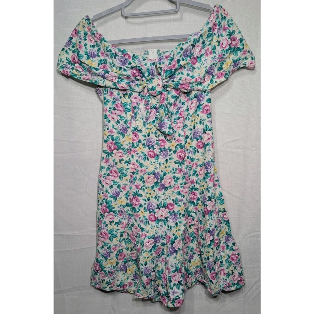 Roberta Vintage Juniors Floral Romper‎ Sz 9/10 Off The Shoulder 80s Feminine